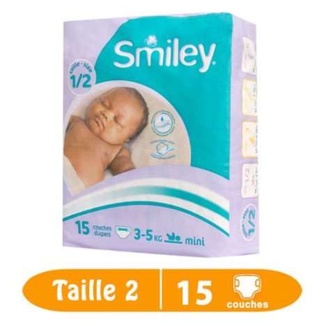 Smiley Mini Paquet De Couches Bébé Taille 2 Smiley 15 Couches (3 - 8Kg)