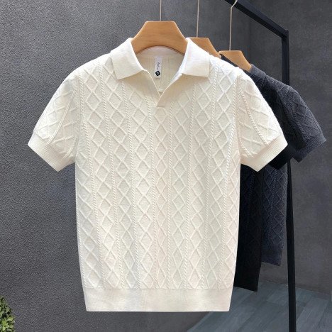 GROSSISTE ADJAME Nouveau Polo Homme Été 2025 à Manches Courtes, Coupe Slim, Chemise d'Affaires avec Col et Texture Élégante