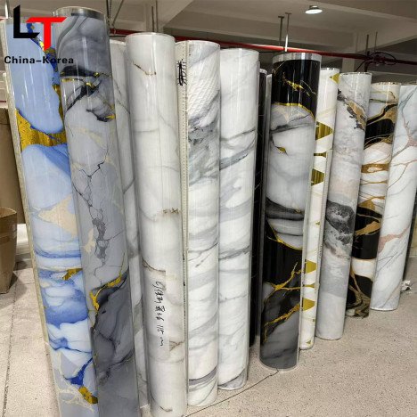 Revêtements Muraux Autocollants en PET Effet Marbre avec Feuille d'Or – Luxe à Poser et Décoller pour Demeures Haut de Gamme