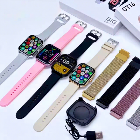 Montre connectée GT16 à prix d'usine avec deux bracelets, bracelet en acier inoxydable, Montre Connecte, Reloj Smartwatch